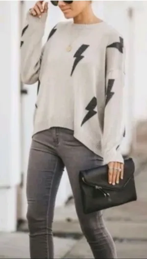 VICI Grey and Black Lightning Relaxed Fit Sweater Slouchy size Snall thumbnail 1