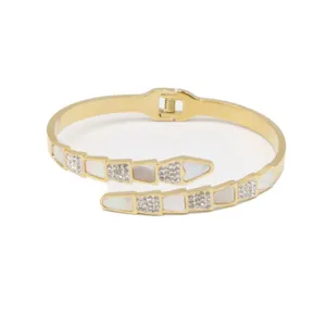 Mother of Pearl CZ Snake Bracelet Bangle thumbnail 3