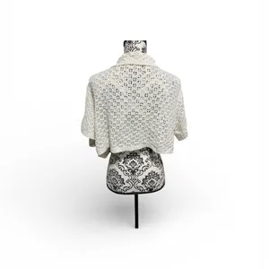 Milio Milano White Crochet Short Sleeves Button-Down Sweater Sz-M/L thumbnail 3