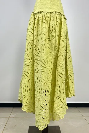 NWOT Farm Rio Embroidered Eyelet A-Line Asymmetry Beads Midi Dress Size L Cotton thumbnail 12