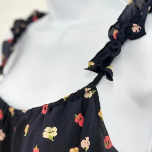 Madewell‎ Silk Floral Ruffle Peplum Cami Tank Top Womens Sz 2 Black Whimsigoth thumbnail 3