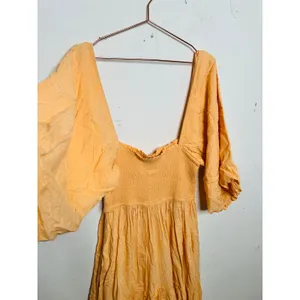 LOUNA Orange Square Neckline Puff Sleeves Chic Flowy Midi Dress size Medium thumbnail 5