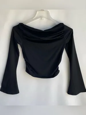Edikted Dana gathered top off the shoulder ruched long bell sleeve going out M thumbnail 3