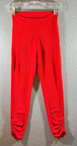1093 | Wilo The Label Ribbed High Waisted Ruched Athletic Leggings‎ Red Womens S thumbnail 1