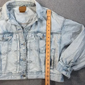American Eagle Women's Large Light Wash Distressed Denim Jacket Button Front thumbnail 5