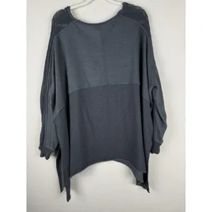 Free People My Girl Oversized Knit Tunic Top‎ Distressed Bohemian Blue Women's S thumbnail 4