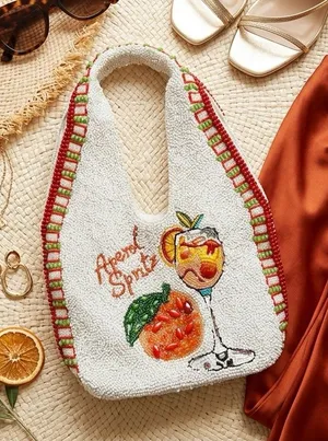 NWT Viral Aperol Spritz Beaded slouchy Shoulder Bag Handcrafted India hobo bag thumbnail 1