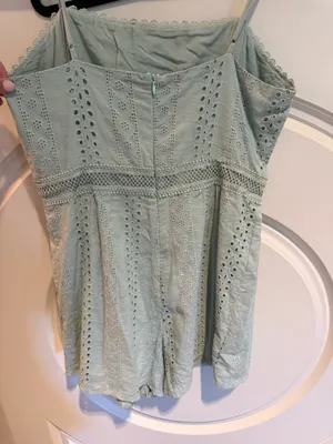 Mint green eyelet romper thumbnail 2