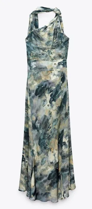 Zara dress halter maxi satin effect gown wedding party coctail bodycon scarf thumbnail 9