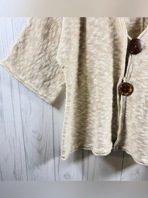 JM COLLECTION Oversized Beige Marled Knit Cardigan 1/2 Sleeve Boho Metallic, XL thumbnail 4