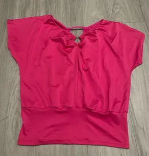 Women's Fuchsia Knot-Back Short Sleeve Top thumbnail 1