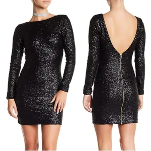 Dress the Population Kelly Black Sequin Open Back Mini Dress L thumbnail 2