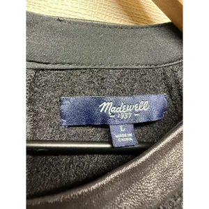Madewell Sweater Women Sz L Black Wool Leather Trim Zipper Pullover 3/4‎ Sleeve thumbnail 5