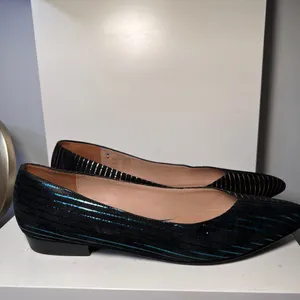 Bocage‎ Metallic Striped Pointed Toe Flats Black & Blue Elegant Shoes-SZ 39/8.5 thumbnail 3