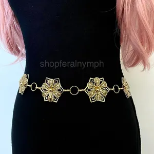 Gold Y2K Star Flower Open Ring Waist Chain Belt, Fits 23-41 Inches, X7GA1357 thumbnail 5