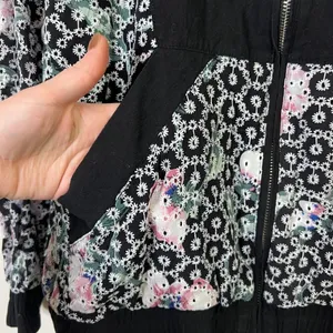 Entro Floral Embroidered Crochet Zip Up‎ Hoodie Hooded Sweatshirt 100% Cotton thumbnail 7