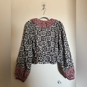 Free People‎ Mikaela Printed Wrap Top Size S Batik Floral Ruffle Boho Peasant thumbnail 8