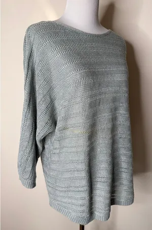 Tahari Light Green Linen Open Knit Pullover Sweater thumbnail 1