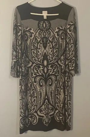 Chico's Black and Cream Long Sleeve Dress thumbnail 1