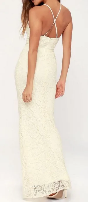 Lulu's Zenith Floral Lace Maxi Dress Scalloped High Neck Gown Cream‎ Small thumbnail 1