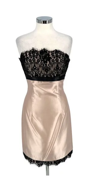 Scott McClintock Vintage 90s Lace Satin Cocktail Dress Champagne Black Size 8 thumbnail 1