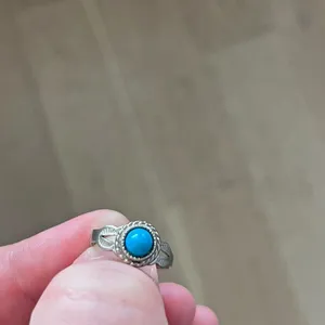Vintage Faux Turquoise Silver Tone Ring Boho Southwest Pinky Size Small thumbnail 3