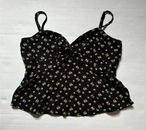 American Eagle XS Black Floral Babydoll Top w/ Adjustable Straps thumbnail 6