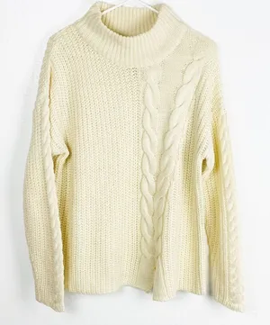 POOF New York Ivory Knit Mock Neck Long Sleeves Sweater Size Large Neutral Cozy thumbnail 1