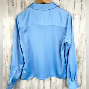 Something New Women's Long Sleeve Button-Up Satin Shirt Blue Size M Western thumbnail 4