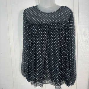 Max Studio Black Floral Sheer Long Sleeve Top Size Large EUC thumbnail 3