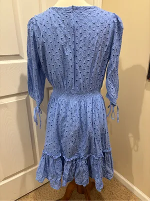 Blue Eyelet Mini Dress Size 14 thumbnail 3