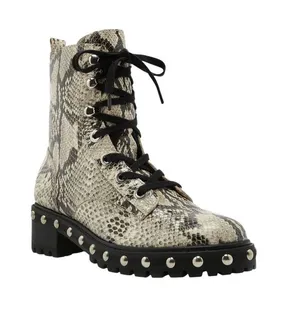 Schutz Andrea Studded Snakeskin Print Leather Zip Up Wedge Black Combat Boots 9 thumbnail 1