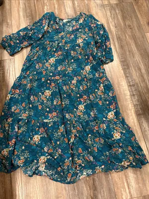 Natural Life Charlotte RayonTiered Midi Dress Teal Floral XS thumbnail 5
