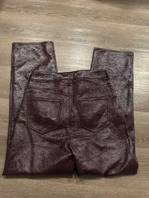 Express deep burgundy/plum faux leather straight leg pants thumbnail 3