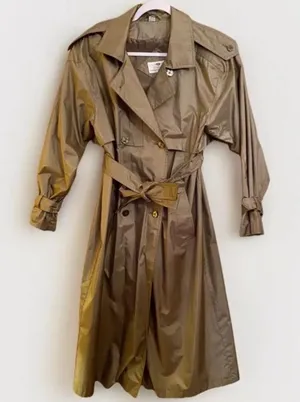 Worthington Essentials Womens 10P Olive Trench Coat Vintage Petite Raincoat Belt thumbnail 1