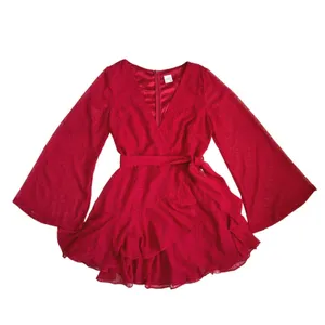Selfie Leslie Red Clip Dot Bell Sleeve Ruffle Wrap Mini Dress M 6 thumbnail 2