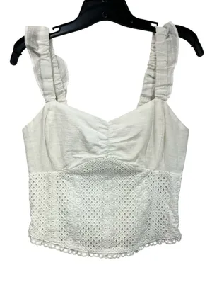 Heartloom Eyelet Ruffle Strap Top‎ Size M White Cotton Blend Boho Feminine thumbnail 1