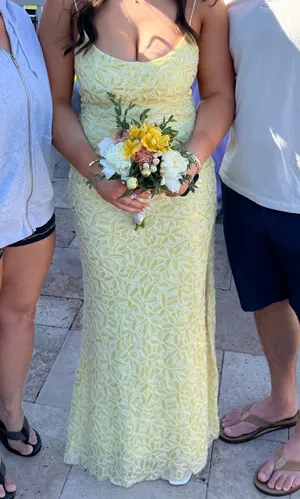 Macy's Yellow beaded prom dress thumbnail 3