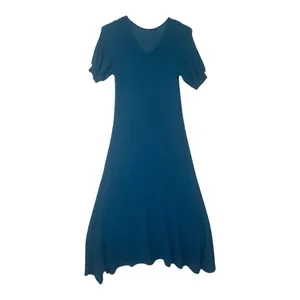 FP Beach women's size small blue knit Montauk midi sweater dress v neck puff sle thumbnail 5