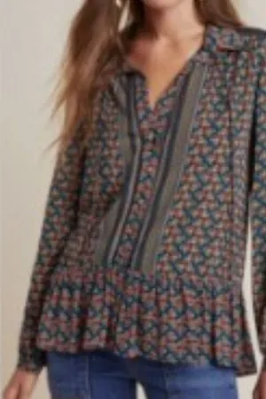 Anthropologie Maeve Janie Flounced Peasant Button Front Blouse Size 4 thumbnail 1