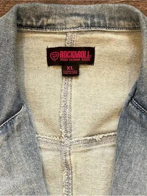 NWT Rock & Roll Denim Fringe Denim Blazer Jacket Western Rodeo Cowgirl Boho XL thumbnail 2