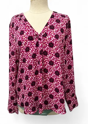 Ann Taylor Black and Pink Graphic Long Sleeve Blouse thumbnail 1