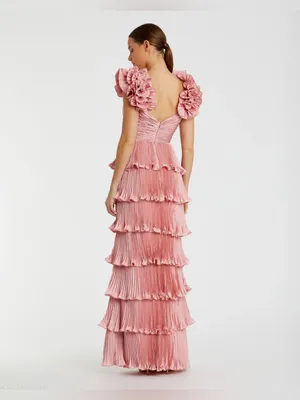 MAC DUGGAL Pink Pleated Charmeuse Tiered Gown With Ruffle Straps Size 8 thumbnail 3