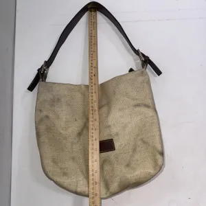 Dooney & Bourke Leather Handle Hobo‎ Canvas Faux Basket Weave Bucket Tote Bag thumbnail 5