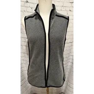 T By Talbots Full Zip Sleeveless Vest Black Striped Cotton Blend Size Small thumbnail 2