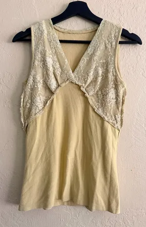Sleeveless Cream Lace Accent Knit Top thumbnail 1