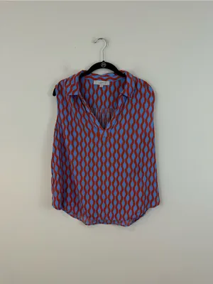 LOFT Sleeveless V-Neck Wave Print Top in Orange and Light Blue Size Large thumbnail 2