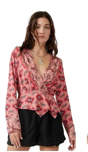 Free People Falling For You V Neck Bohemian Blouse Women's Size XS‎ Boho Chic thumbnail 1