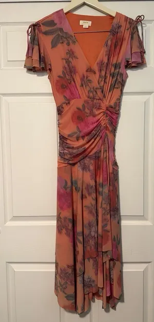 Maeve Anthropologie Simone Sheer Floral Asymmetrical Dress Butterfly Fairy thumbnail 1
