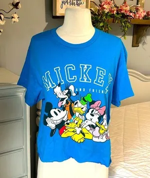 Mickey And Friends Mickey Mouse Pluto Goofy Donald Duck Blue Crop Top Womens M thumbnail 1